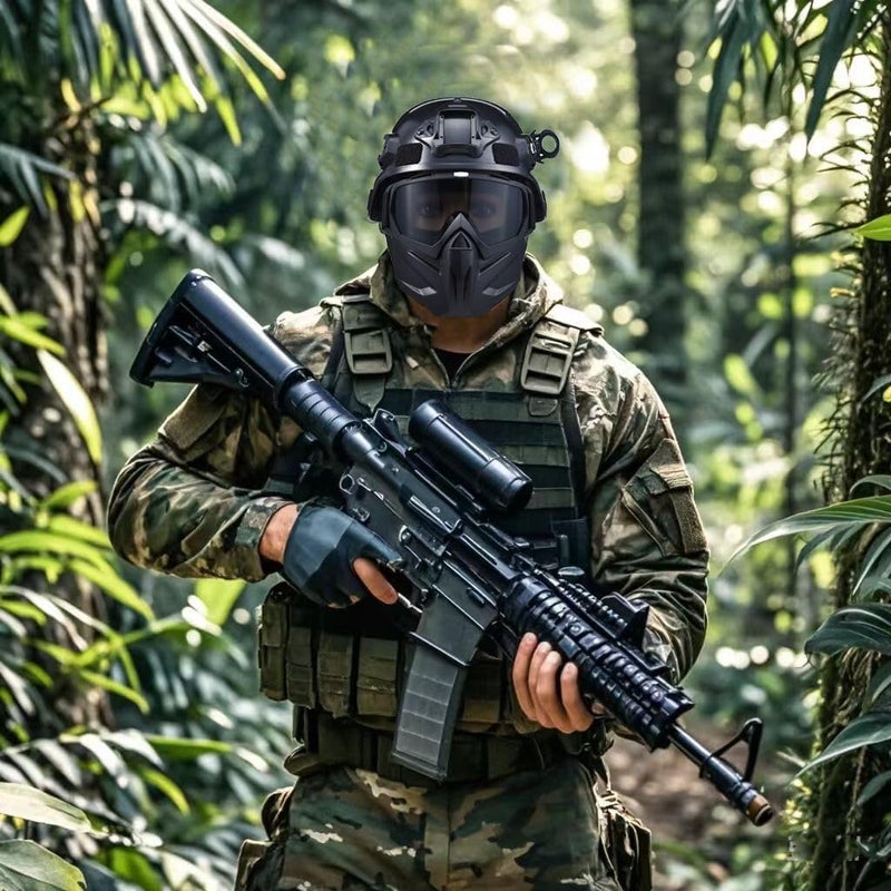 OQUQO Airsoft Tactical Helmet, Full Face Mask for Men, Paintball Helmet, NVG Mount and Side Rails, Adjustable Strap - Complete Tactical Gear for Cosplay and Movie Props - Image 4